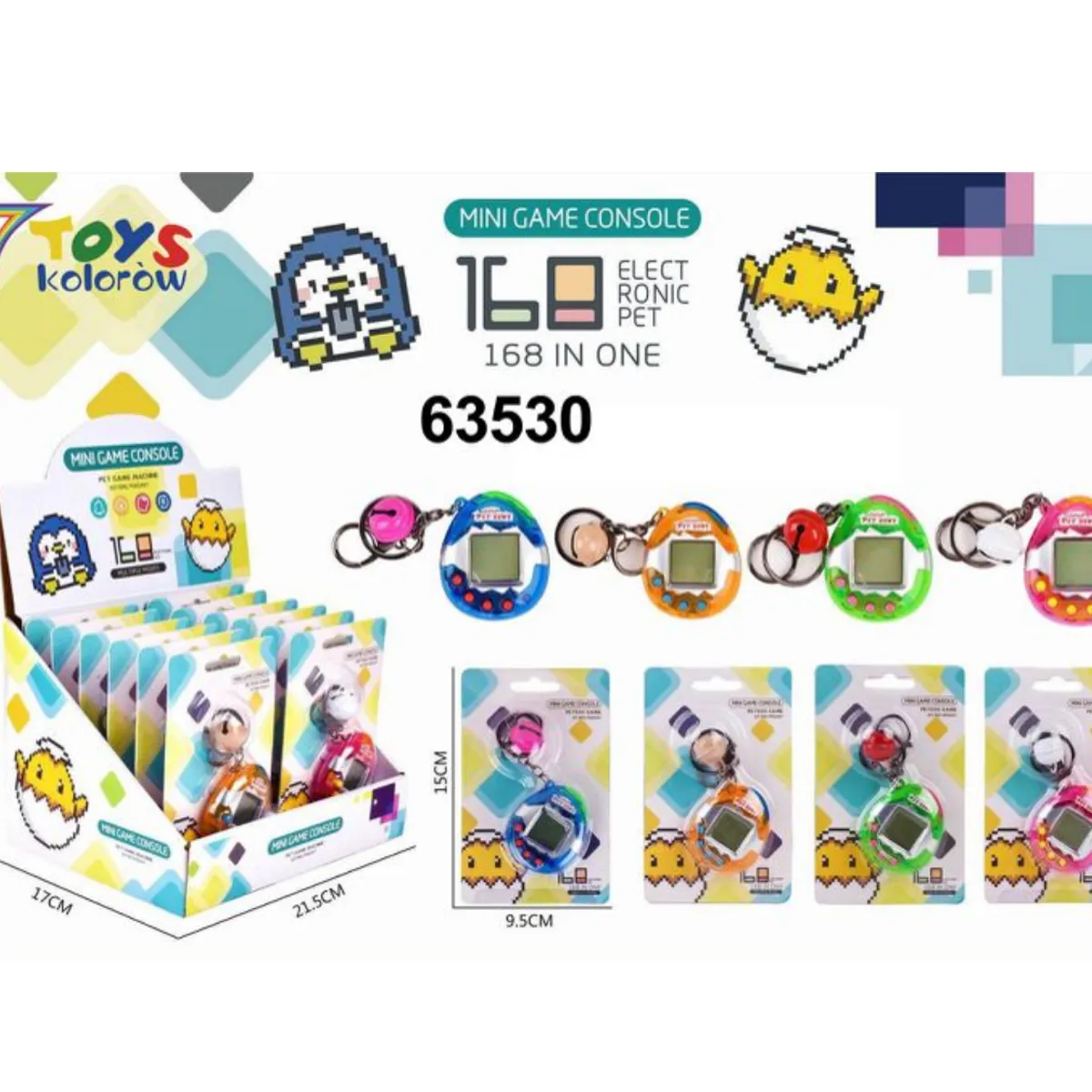 Zabawki Konsola do Gier Elektroniczne Zwierzątko 168w1 Brelok 12szt
