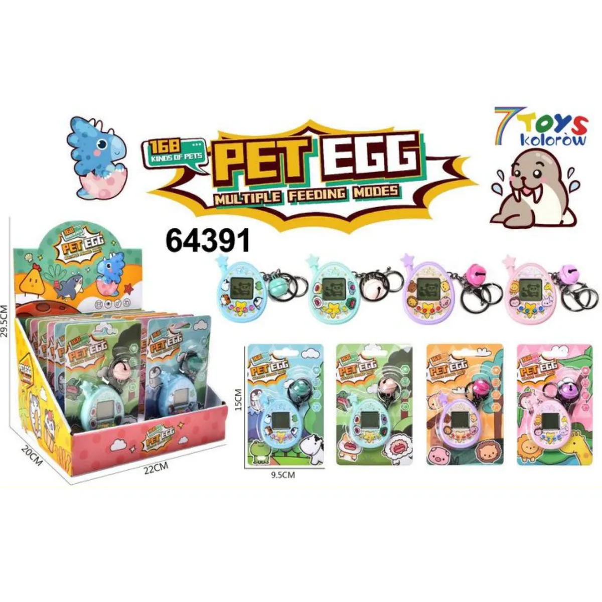 Zabawki Konsola Pet Egg 168 Zwierząt Brelok 12szt 22x5cm