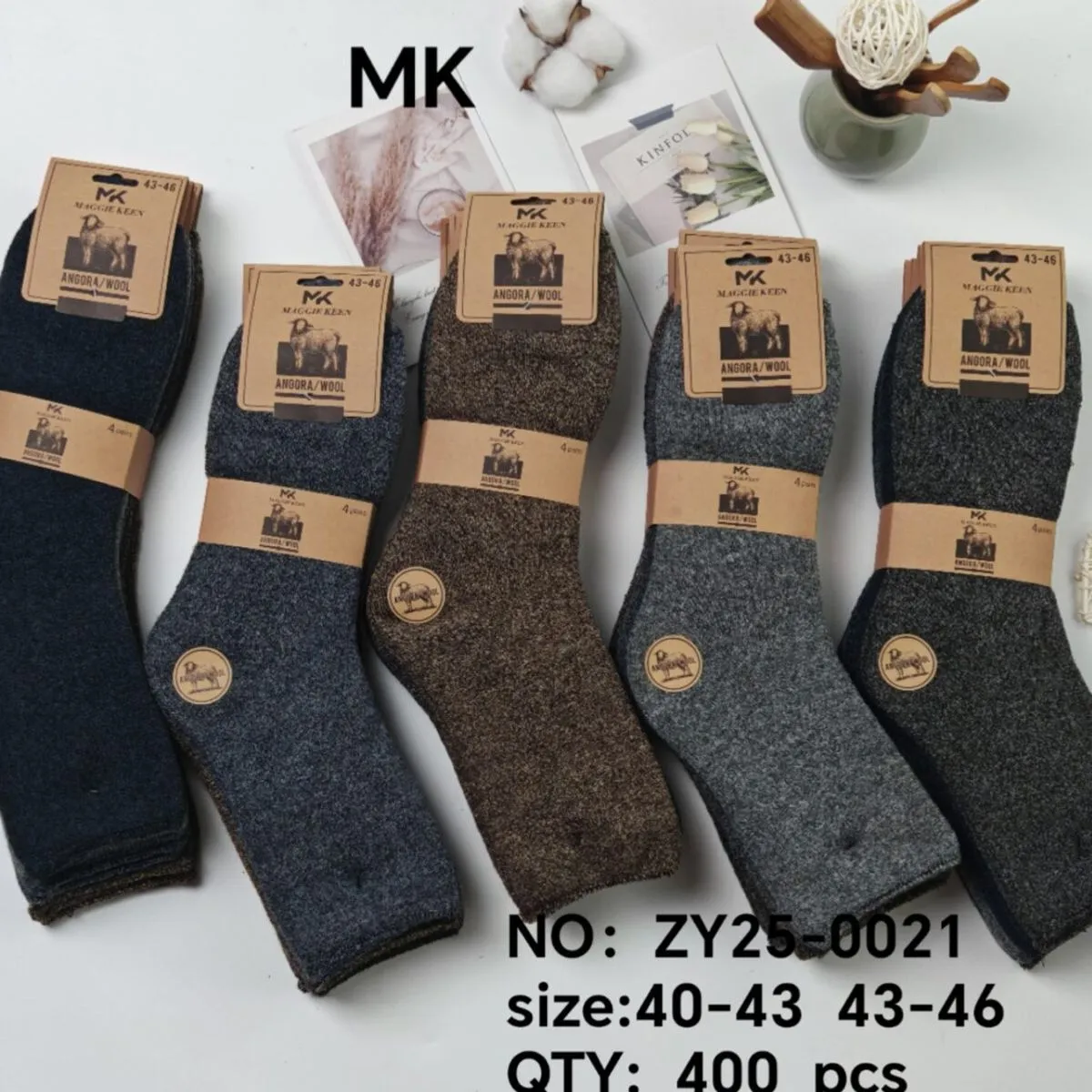 Skarpetki męskie MK Angora Wool granatowe/brązowe 43-46