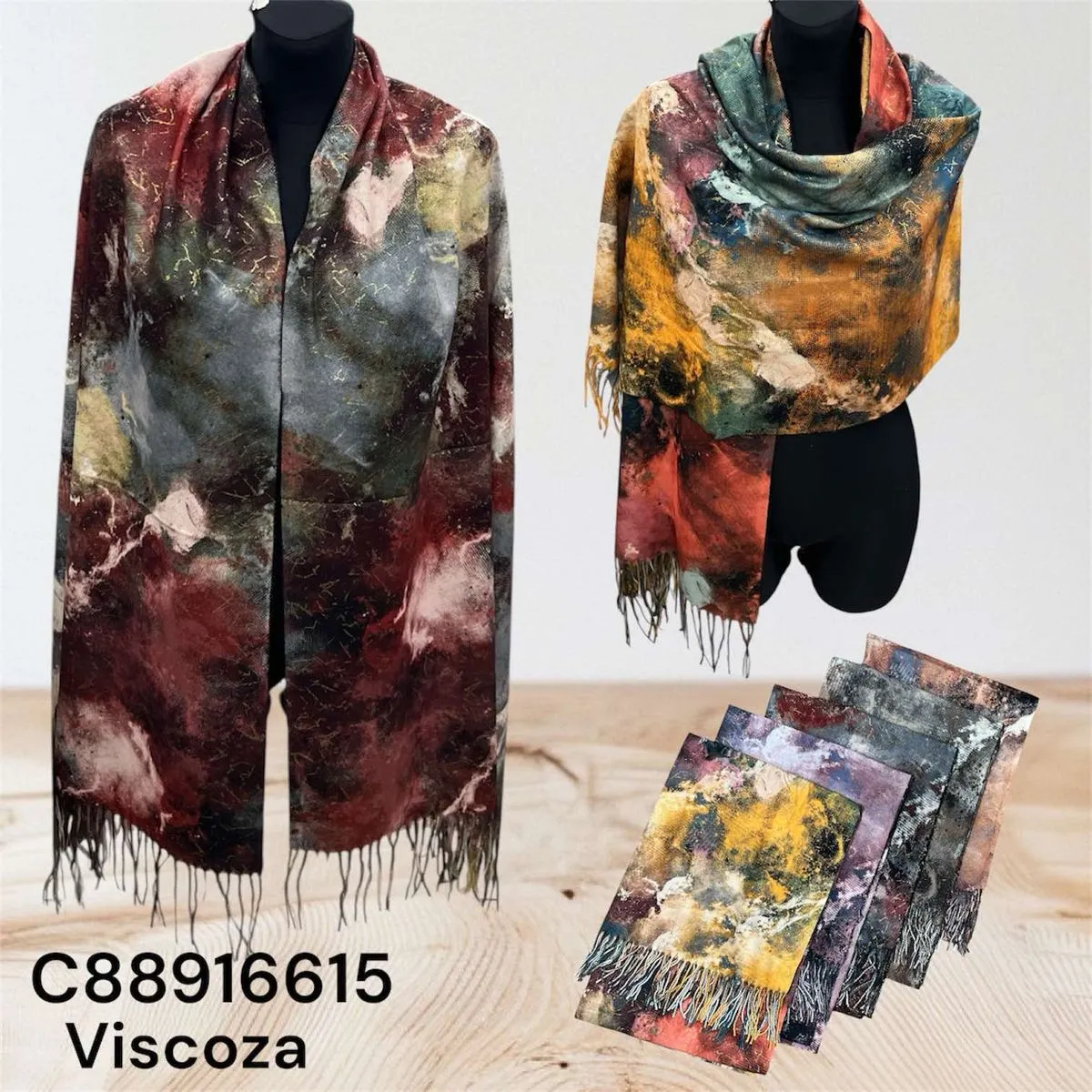 Szale damskie viscose abstrakcyjne printy 12 szt/opak.
