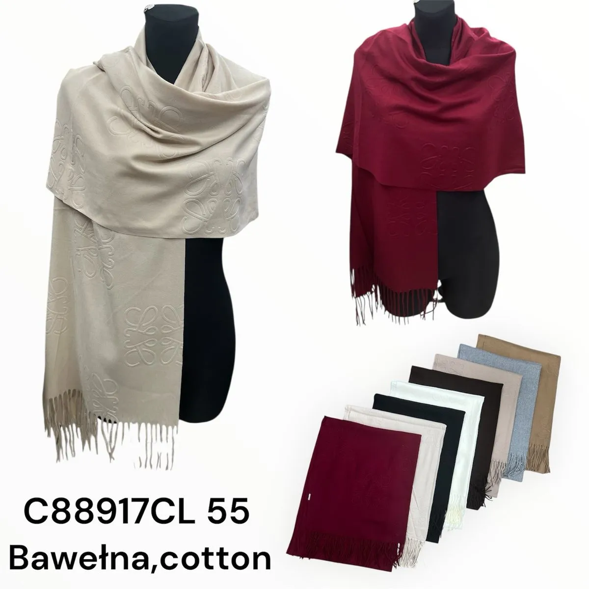 Szale damskie bawełniane C88917CL L55, 12 szt/op.