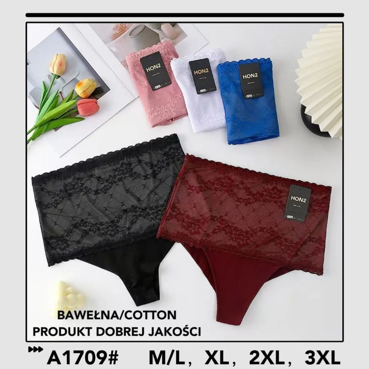 Majtki damskie bawełniane HONG z koronką XL-3XL