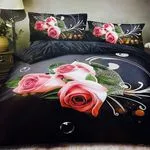 Pościel 4cz Satyna Bawełniana MILANO 200/220 Róże Czarny