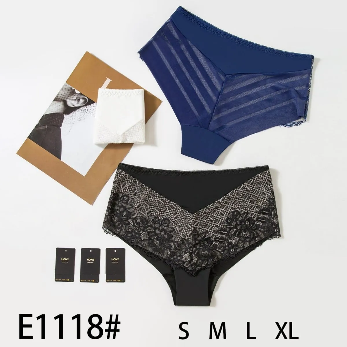 Majtki damskie E1118 granatowe i czarne S M L XL