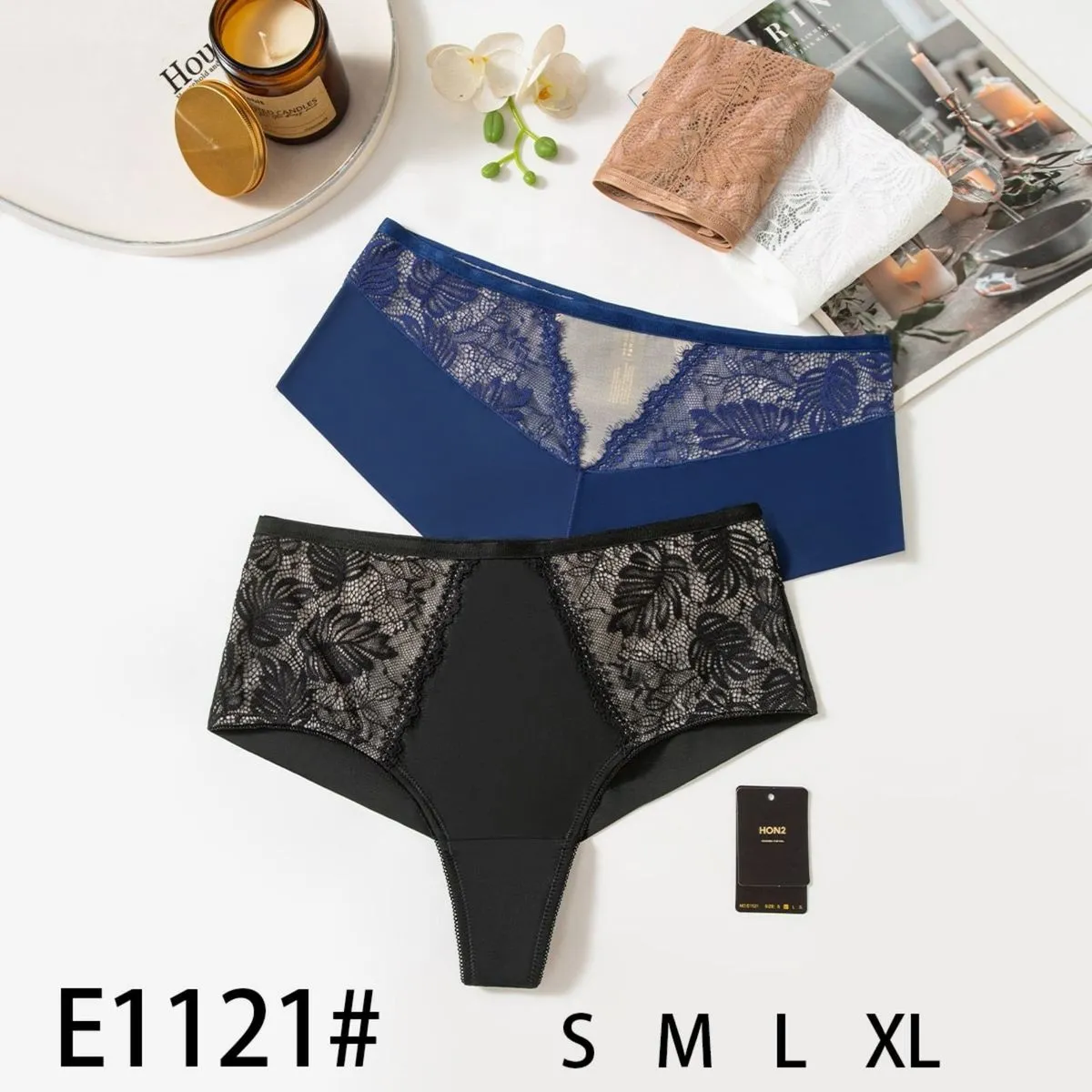 Majtki damskie koronkowe granatowe i czarne E1121 S-XXL