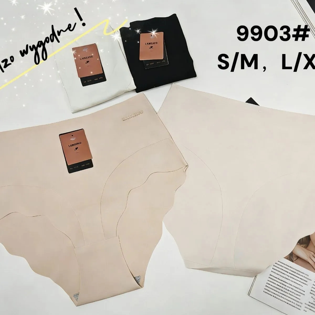 Majtki damskie bezszwowe S/M, L/XL beżowe i czarne