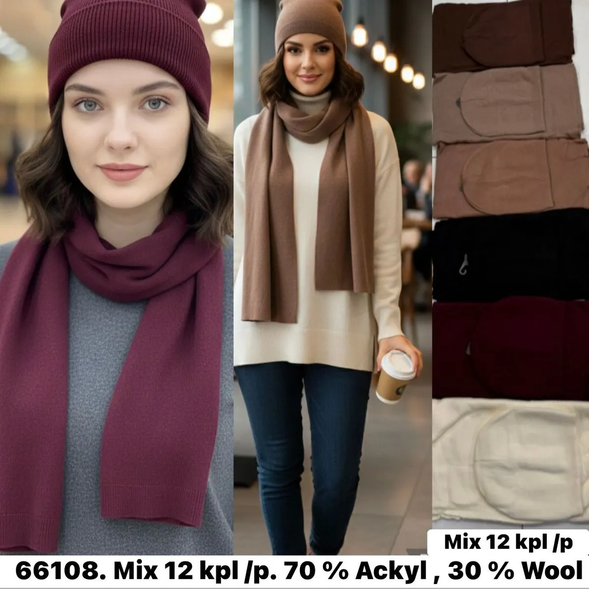 Szaliki damskie mix kolorów 70% akryl 30% wełna
