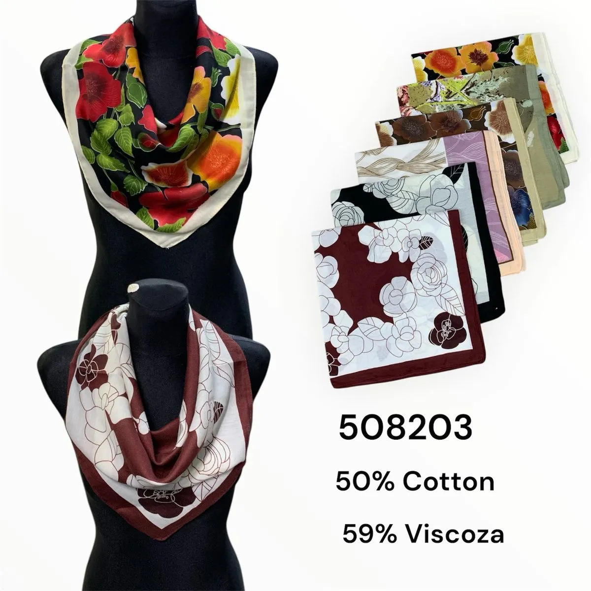 Szaliki damskie wielokolorowe 50% bawełna 50% wiskoza