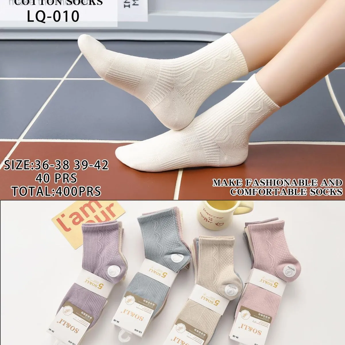 Skarpetki damskie bawełniane SO&L LQ-010 roz. 36-38/39-42