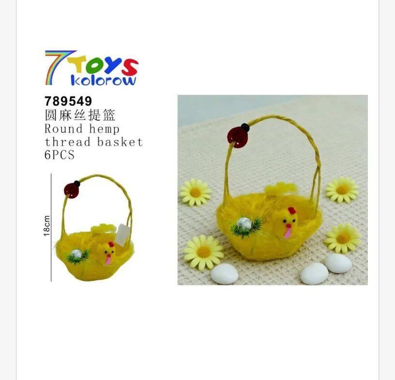 Ozdobne koszyczki wielkanocne z konopi 18 cm, żółte, 6 szt