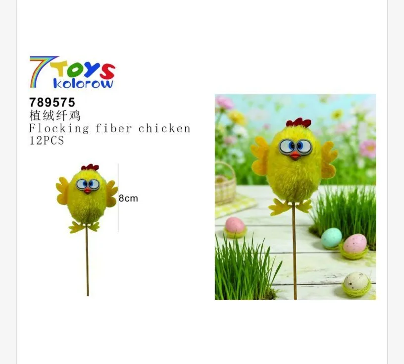 Ozdoby Wielkanocne Kurczaki Flock 8cm Żółte 12szt