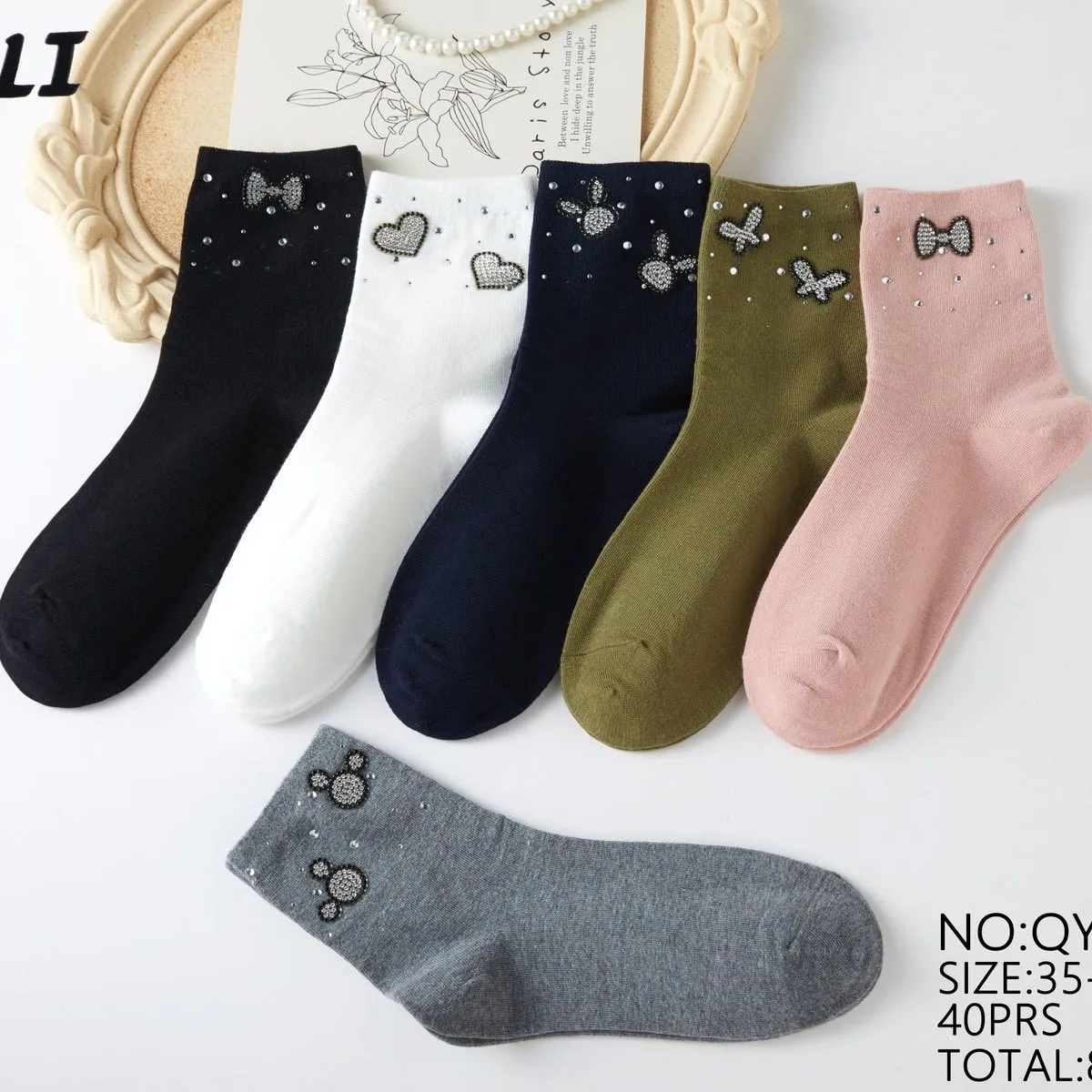 Skarpetki damskie SO&LI aplikacje ozdobne roz. 35-39/40 36 szt