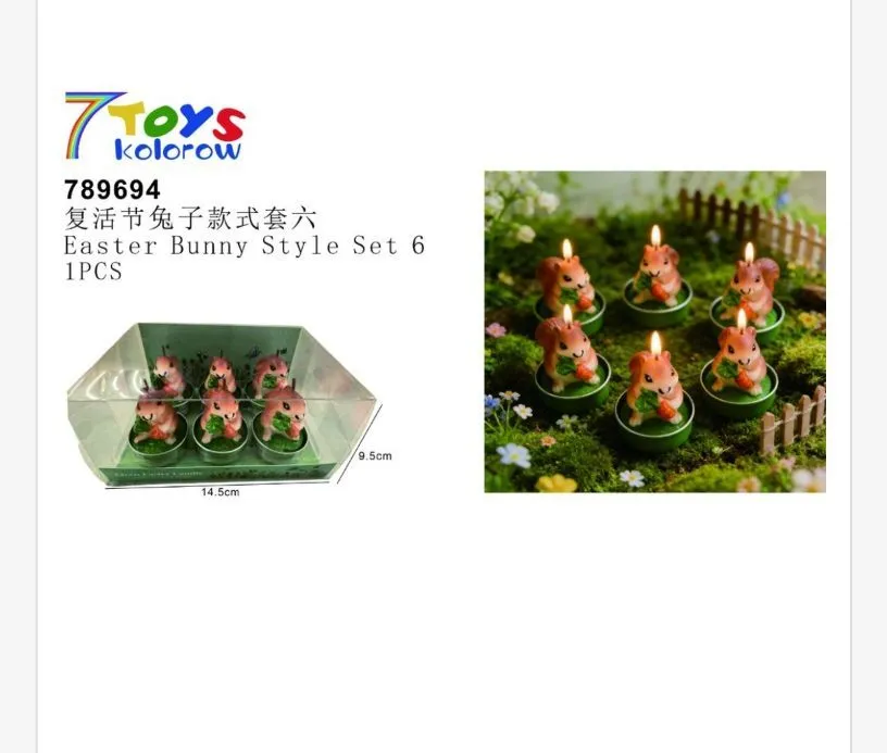 Zestaw 6 świec ozdobnych Easter Bunny Style 14cm x 5cm
