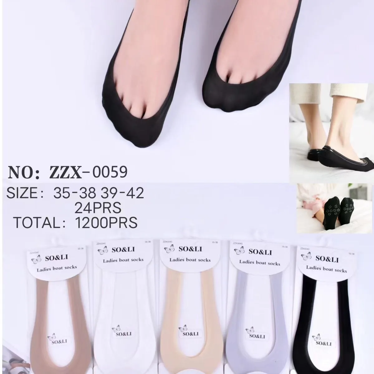 Skarpetki damskie SO&LI boat socks 35-42, 24 szt