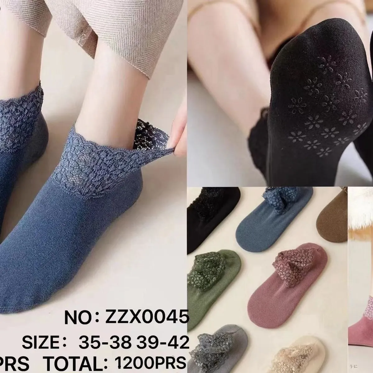 Skarpetki damskie ażurowe wzorzyste granatowe/czarne SZ 35-38/39-42