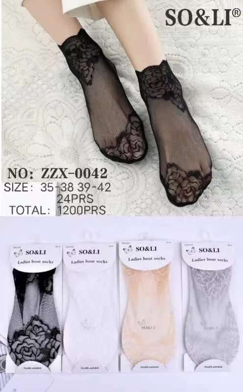 Skarpetki damskie SO&Li booties koronka 35-42 czarny/beż/szary/biały