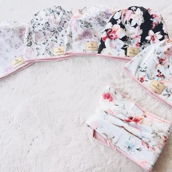 Komplet Czapki Komin dla Dzieci 52/54 Różowe Kwiaty