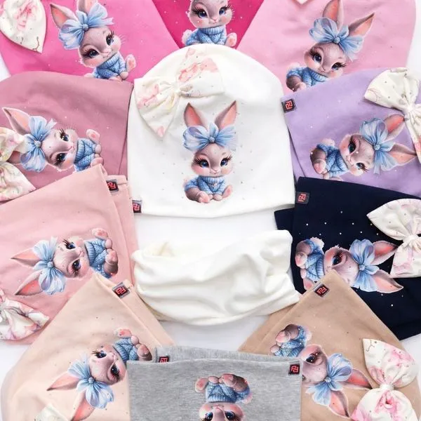 Komplet Czapki Komin dla Dzieci 52/54 z Uszkiem