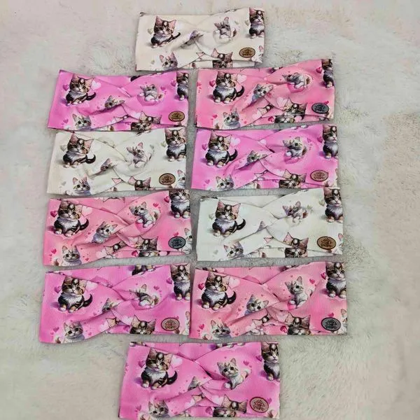 Opaski dla dzieci z kotkami różowe i białe