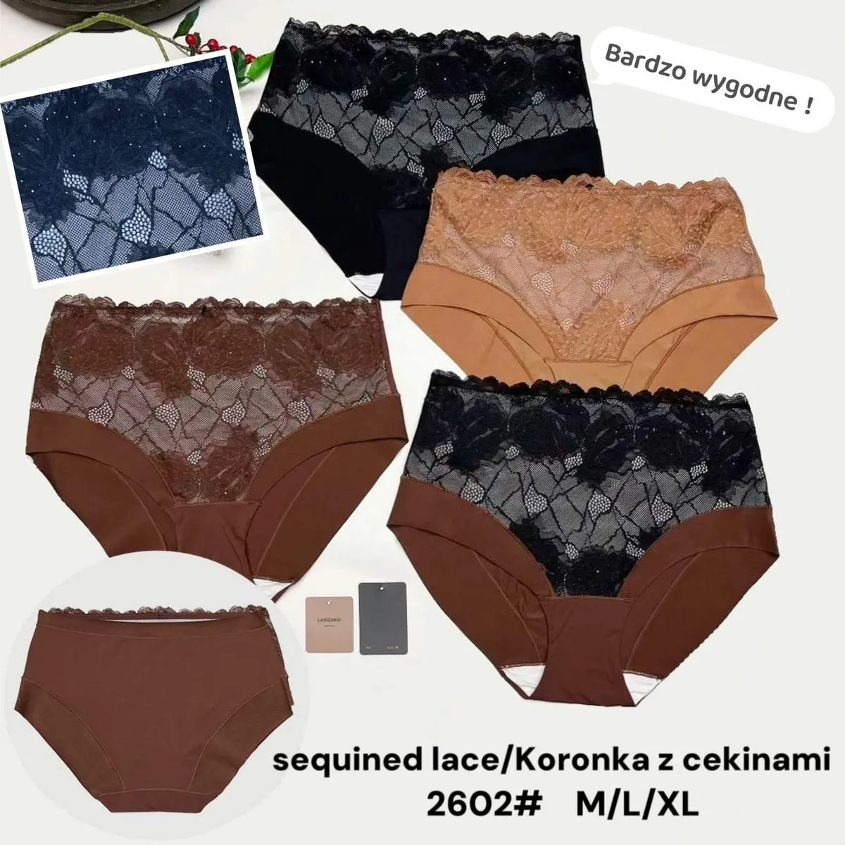 Majtki damskie koronkowe z cekinami 2602 M/L XL/LXL