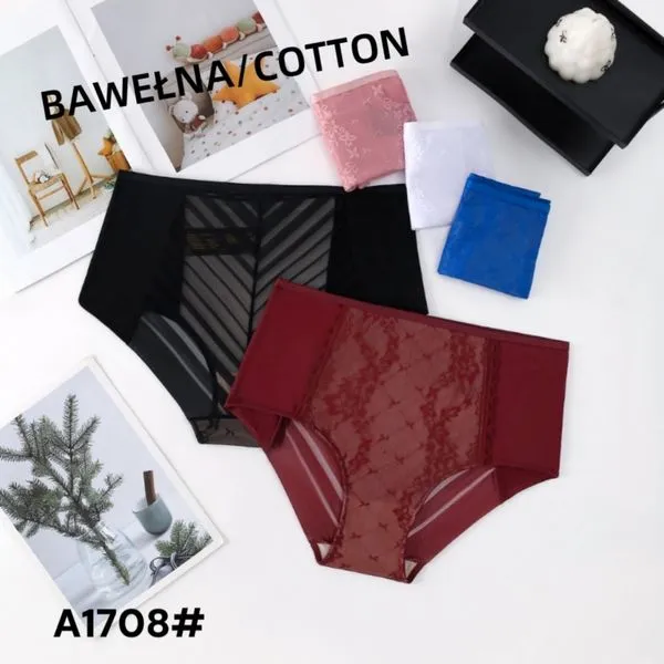 Majtki damskie bawełna mesh czarne bordowe A1708#