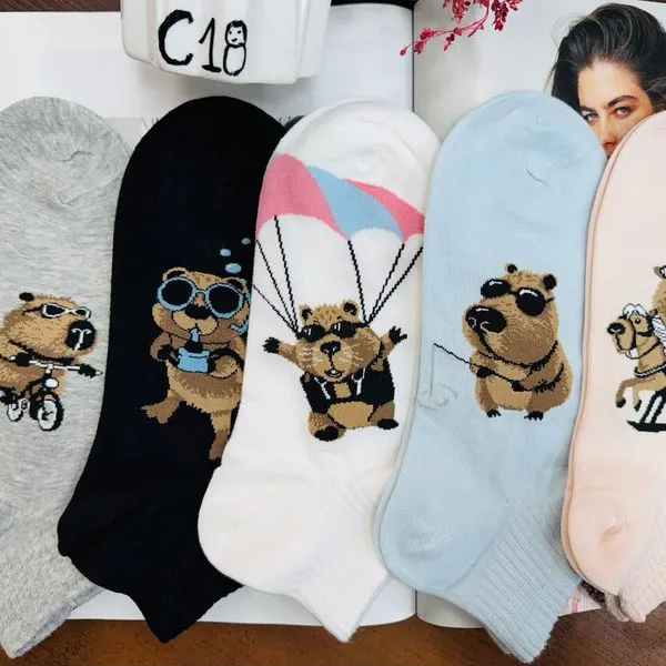 Skarpetki damskie z motywem pandy, rozmiar C18, 5 kolorów