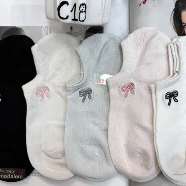 Skarpetki damskie stopki z kokardką 5 kolorów C18