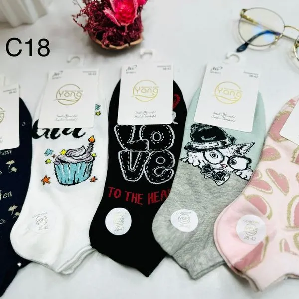 Skarpetki damskie VONG C18 wzorzyste, zestaw 5 par