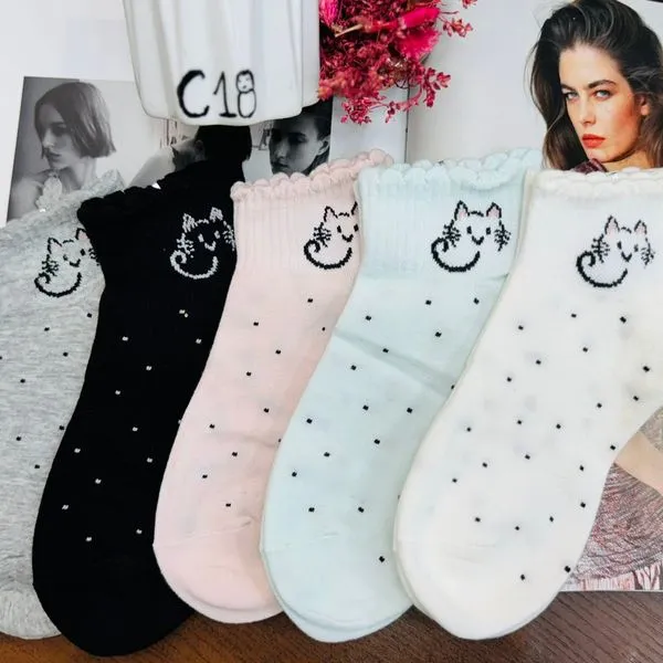 Skarpetki damskie z kotkami C18, zestaw wielokolorowy