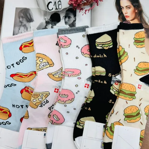 Skarpetki damskie wzorzyste fast food 5 kolorów