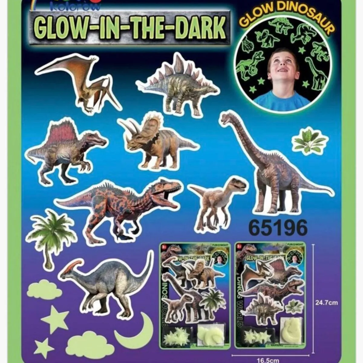Naklejki Świecące Dinozaury Glow-in-the-dark 16,5x24,7cm 12szt
