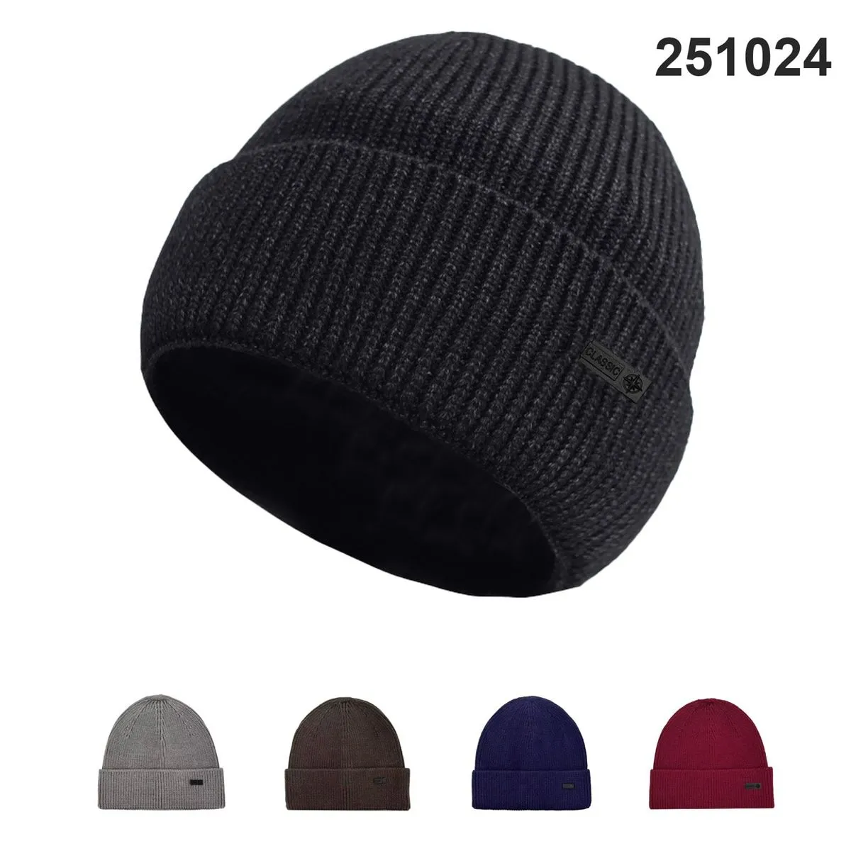 Czapka Zimowa Męska Prążkowana z Podszewką Mix Kolorów 12 szt.
