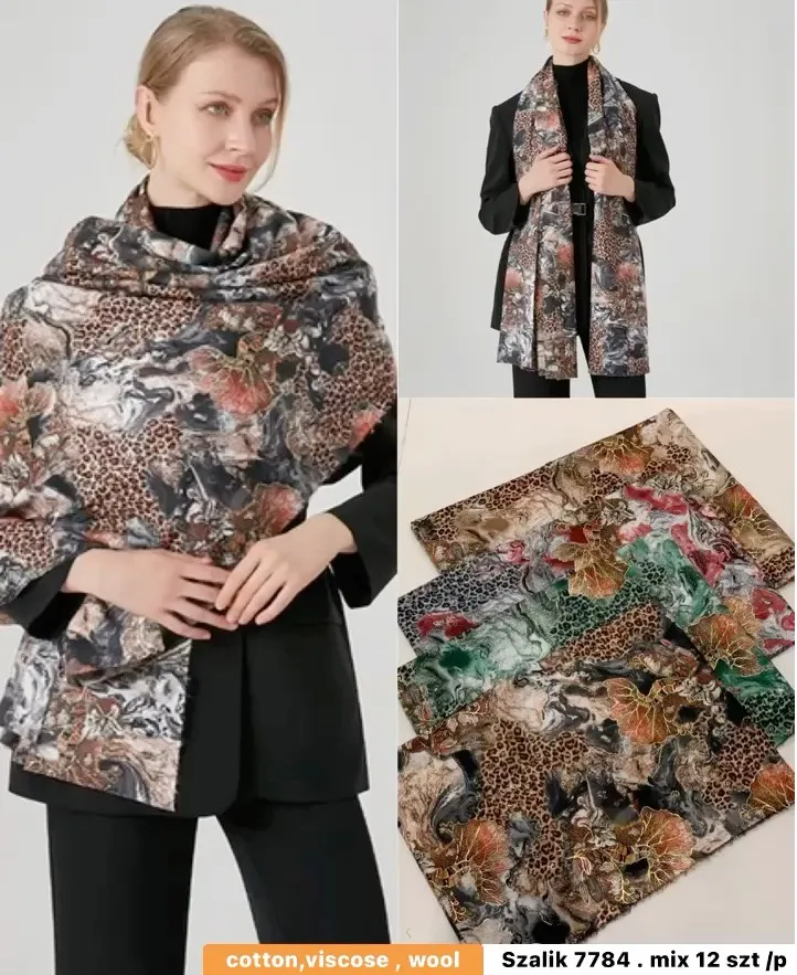 Szaliki damskie wzór animal print, bawełna/wiskoza/wełna