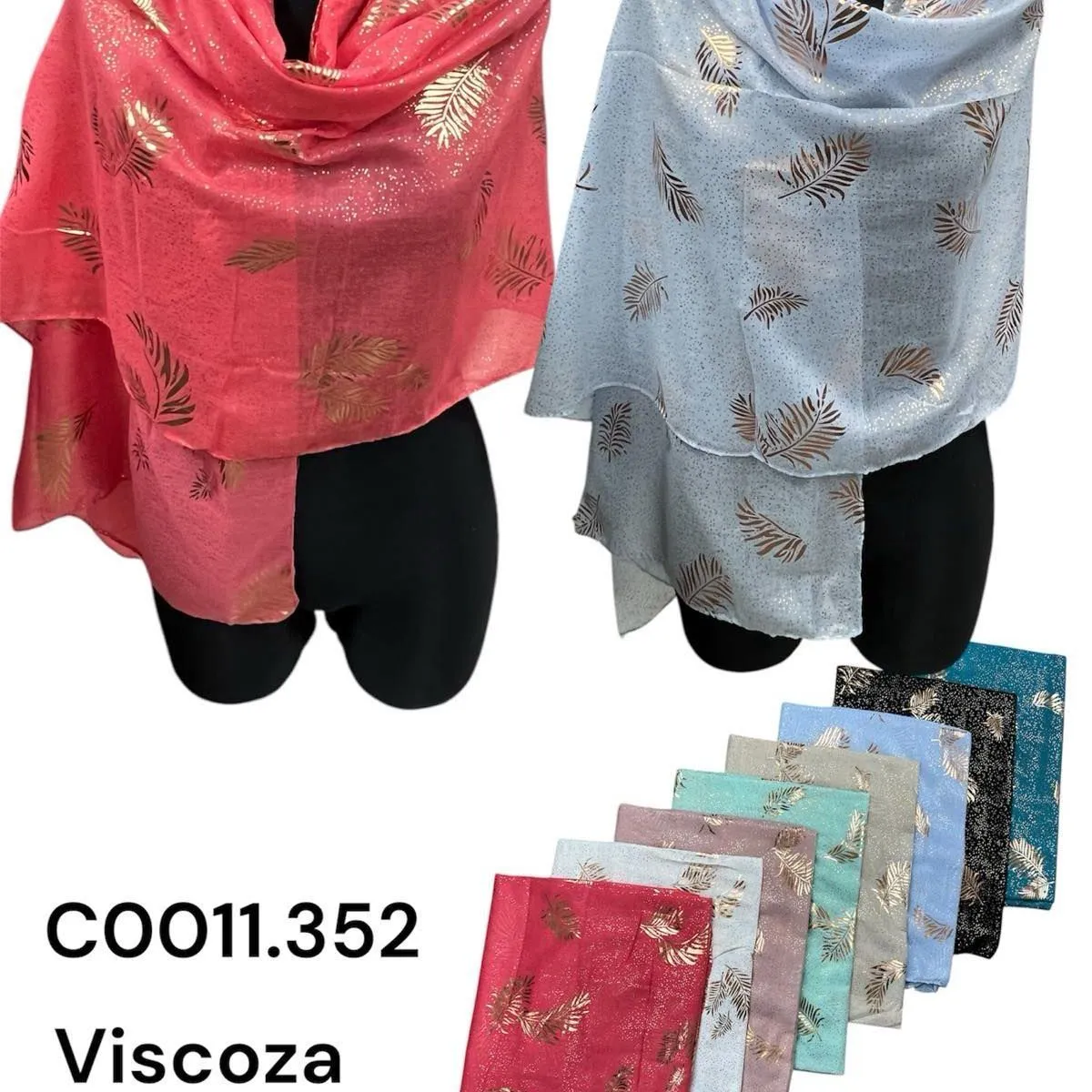 Szaliki damskie Viscose Cotton liściasty wzór C0011-352