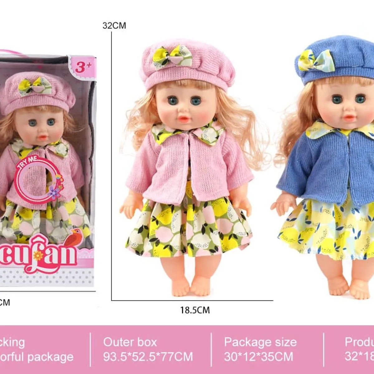 Lalka Culan 32cm z akcesoriami, zestaw z nocnikiem i butelką, mix