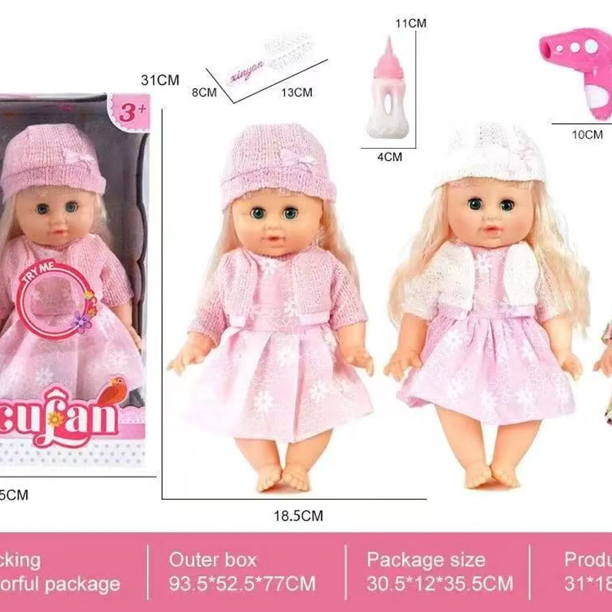 Lalka Culan 31cm z akcesoriami i nocnikiem, zestaw mix 6 szt.