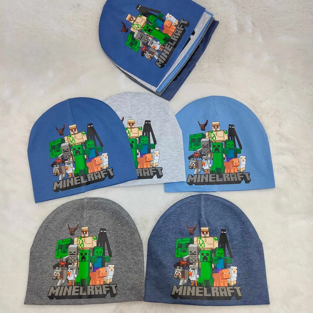 Czapki dziecięce Minecraft, granatowe i szare, 10 szt
