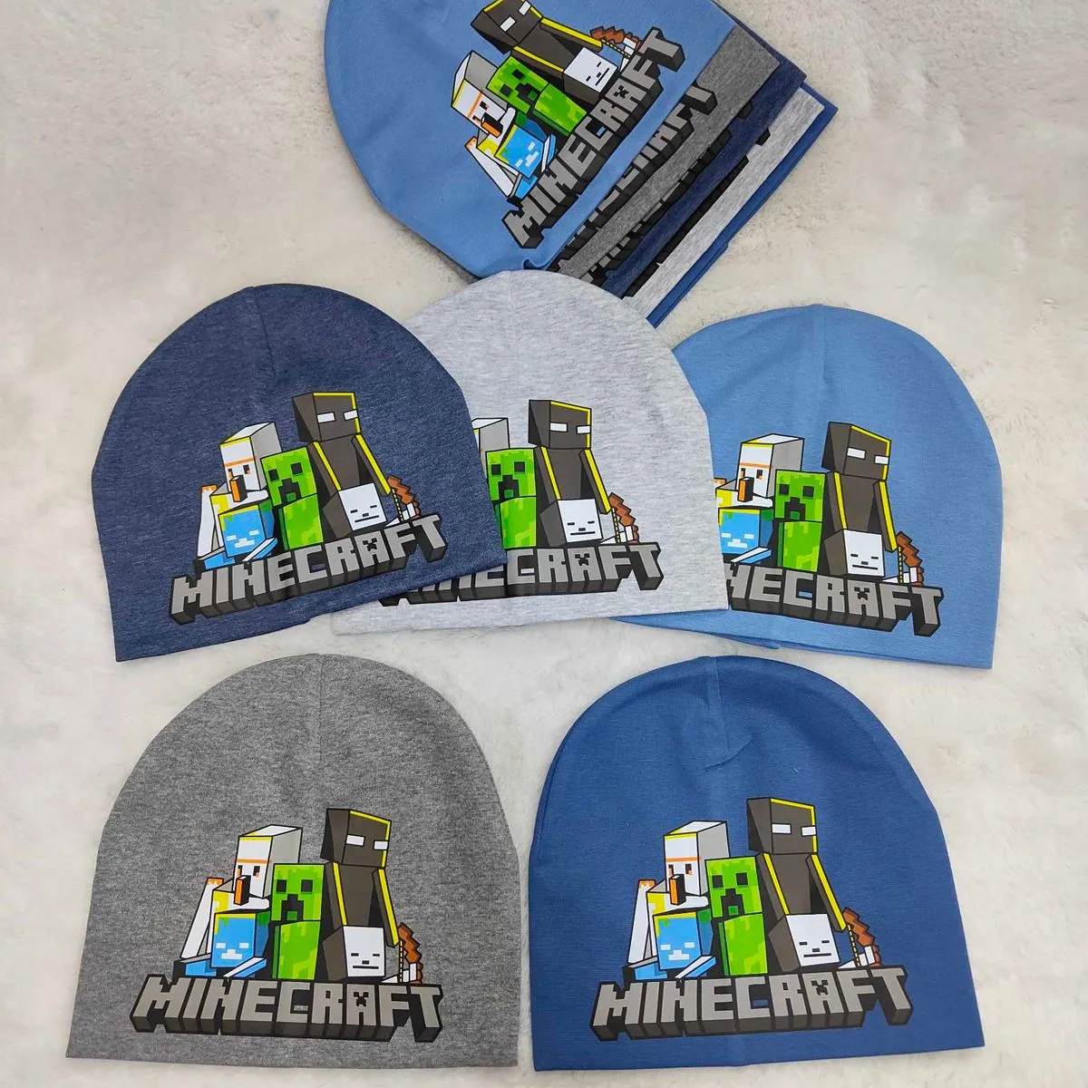 Czapki dziecięce Minecraft niebieskie/szare