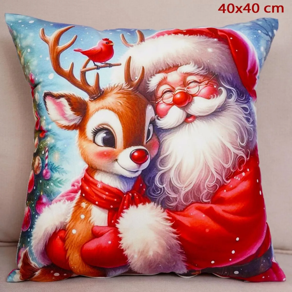 Poszewka świąteczna Santa z reniferem 40x40cm
