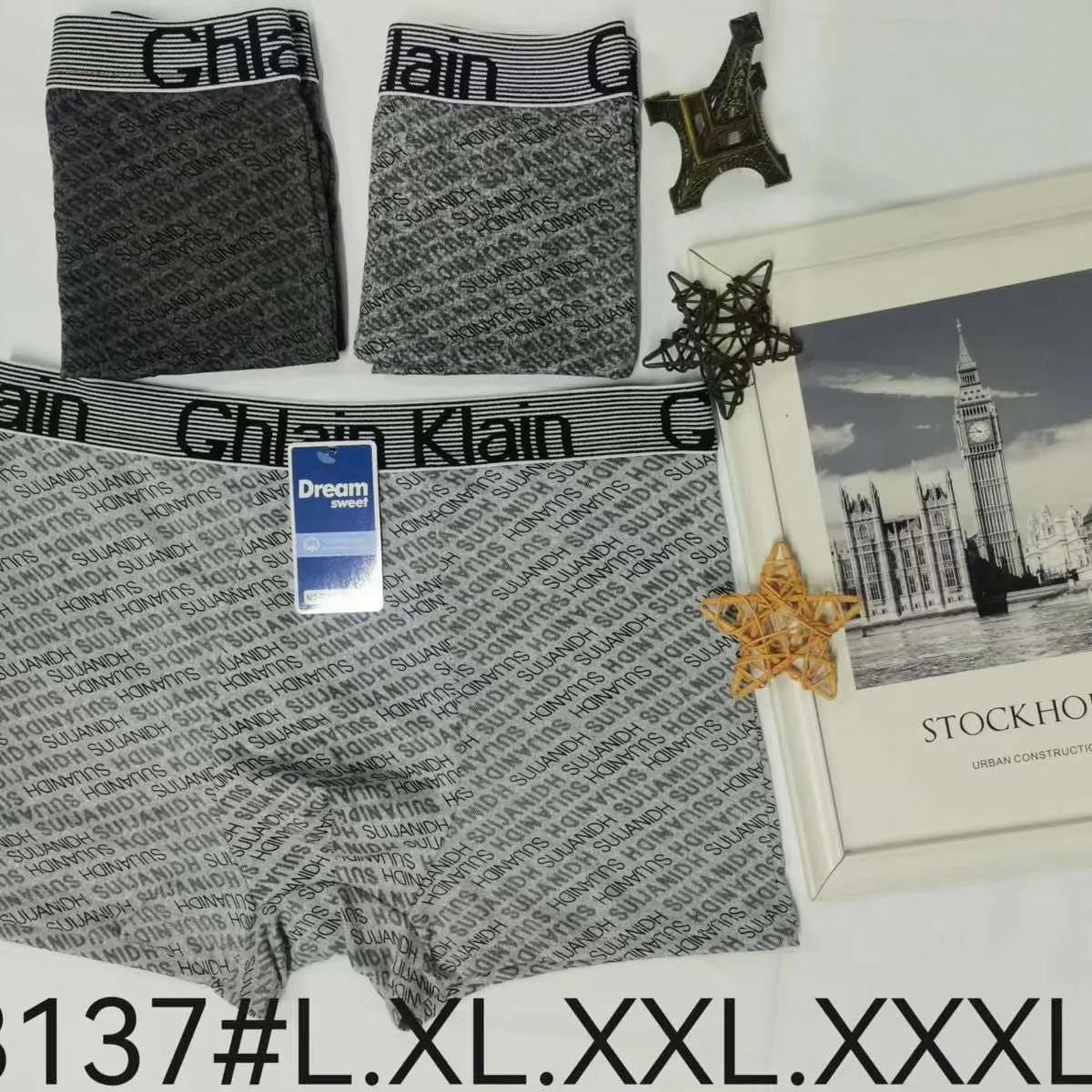 Bokserki męskie szare z nadrukiem Chain Klein Dream BS137 L-6XL