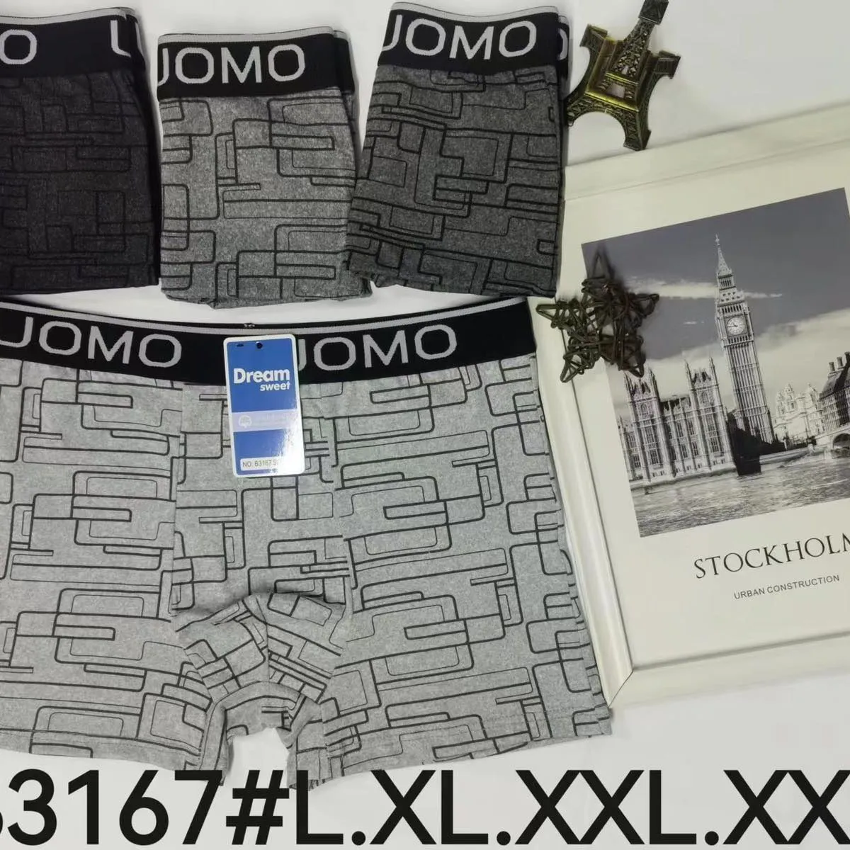 Bokserki męskie JOMO szare wzór geometryczny L-XXXXXL