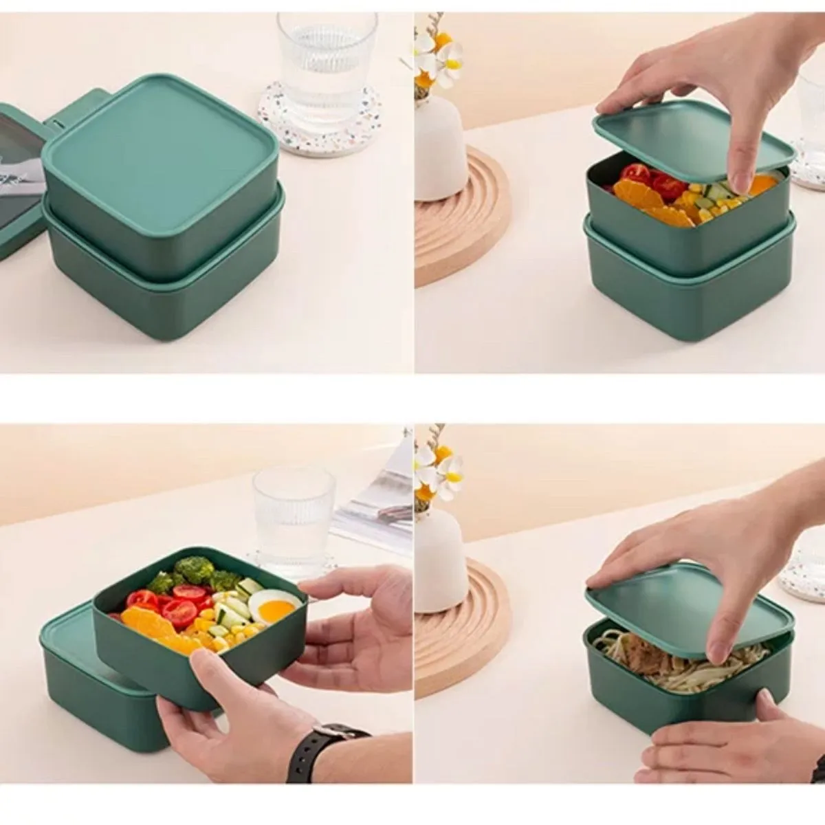Lunchbox 2 piętrowy zielony składany
