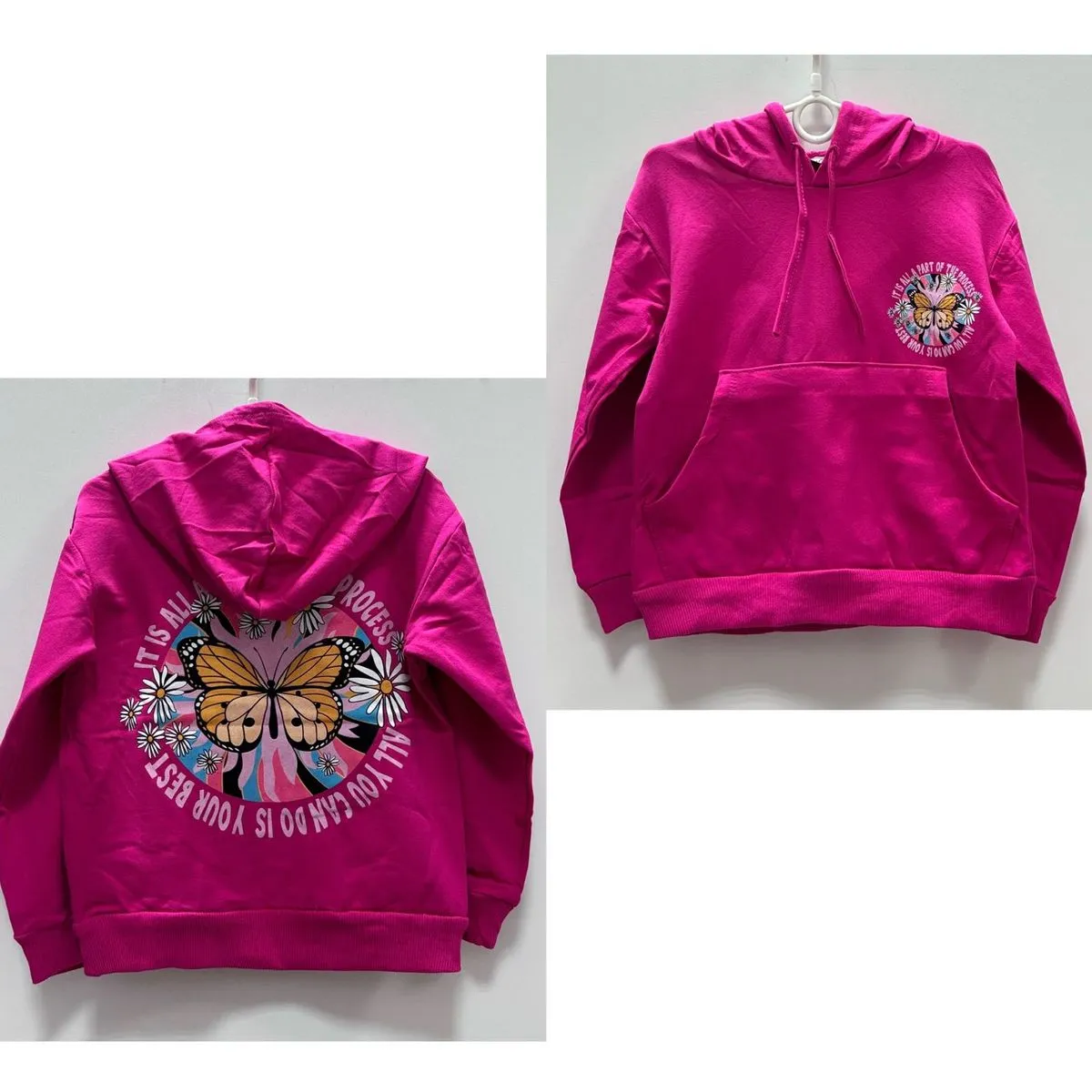 Komplet Dziecięcy Bluza Hoodie z Motylami 5-8L