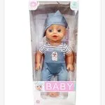 Lalka Baby Doll chłopiec w niebieskim kombinezonie