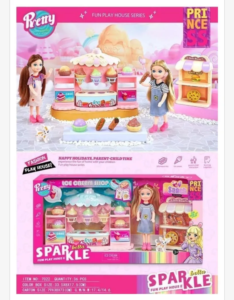 Zabawka Lalka Sparkle Bella z Ice Cream Shop Fun Play House