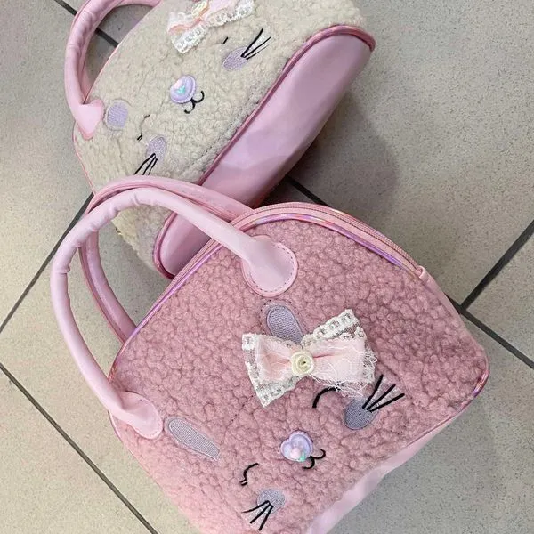 Torebka dla dzieci futrzana z motywem kota różowa/beżowa