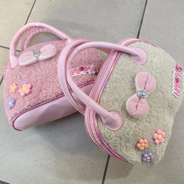 Torebka dla dzieci różowa i beżowa z pluszu