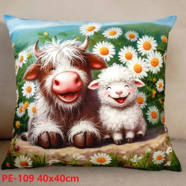 Poszewka Wielkanocowa 40x40 cm PE-109 z krową i jagnięciem