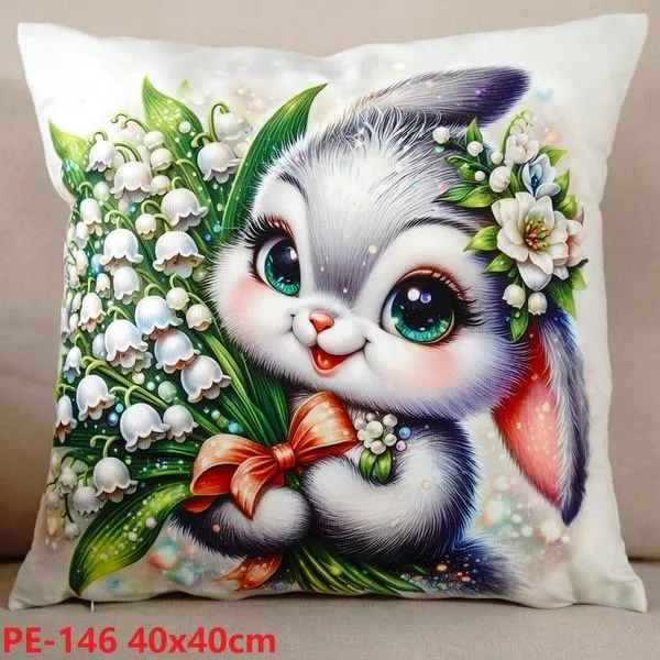 Poszewka Wielkanoc królik z konwaliami 40x40 cm PE-146