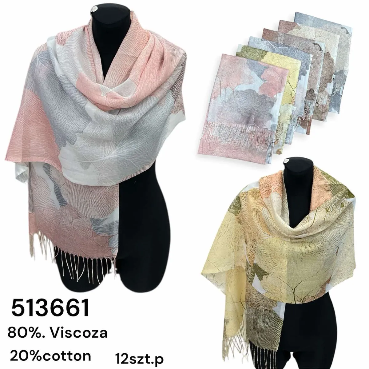 Szaliki damskie viscose 80% bawełna 20% 12 szt/op